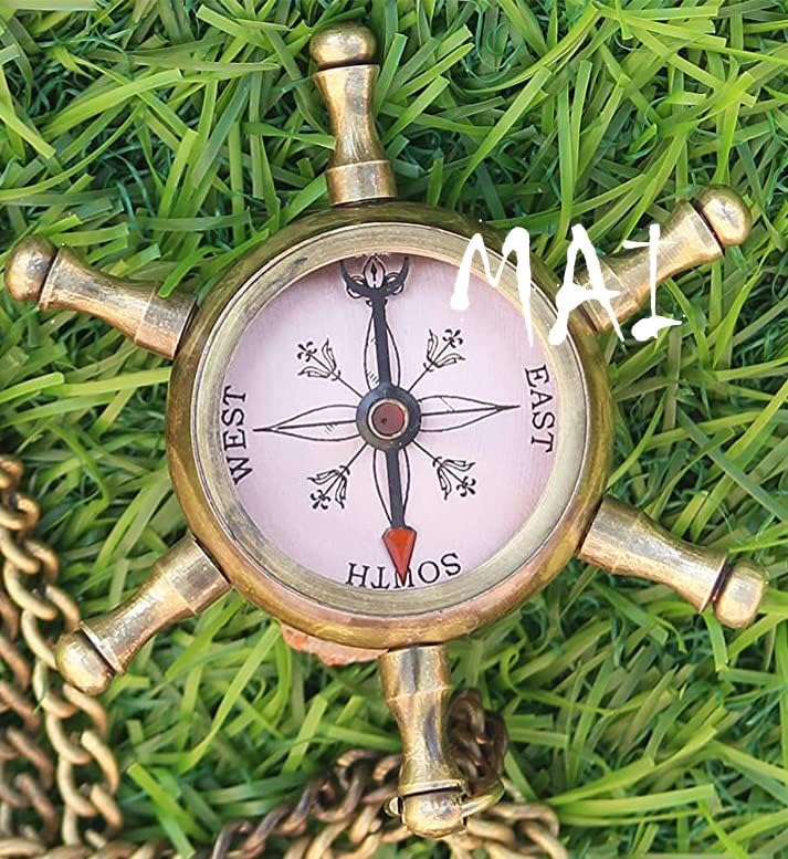 Mai Antique Graved Compass Colar, pingente de bússola de trabalho - presente de natal, Baptism Primeiro presente de comunicação