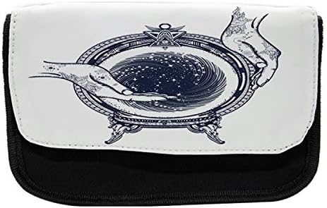 Caixa de lápis cigana lunarável, design de tatuagem da fortuna, bolsa de lápis de caneta com zíper duplo, 8,5 x 5,5, azul