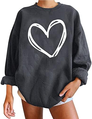 Hoodie casual feminino, casaco de gola O-pescoço de padrões solto de manga longa de manga comprida