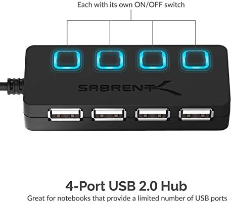 Sabrent 4-porta USB 2.0 Hub com interruptores de energia LED individuais + [6-Pack] 22 AWG Premium 3ft Cabos USB de alta velocidade