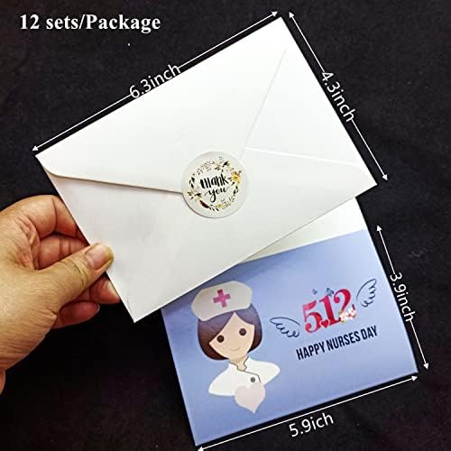 LooLo 12 sets Cartões de agradecimento para enfermeiros com envelopes e adesivos, enfermeiros cartões de felicitações