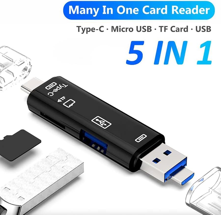 Volt+ 5 em 1 Cartão multifuncional Leitor compatível com Xiaomi Redmi Note 10 Pro tem USB tipo C/ MicroSB/ TF/ USB 2.0/