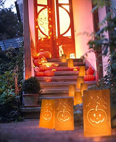 Homemory 24 Pack Halloween Sacos luminares + 24 Pack pingando as ervas daninhas LED LED, para decoração de Halloween, festas,