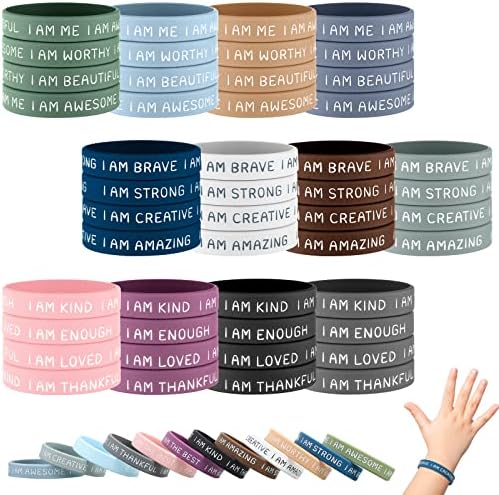48 PCs Inspirational Silicone Wrist para estudantes Citações motivacionais Bracelets de borracha Stretch Unissex Wrist Bands
