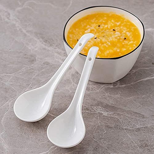 Kit feliz branco brilhante 6,2 polegadas Sopa asiática Spoons Conjunto de 6, colheres de sopa de porcelana ultra -fina, colheres