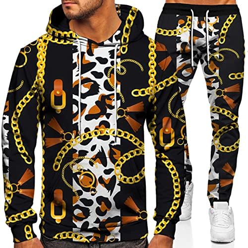 Urvip unissex 3D Digital Sweatshirt e Sweatpantes Potalver Leopard Rodty Padrão de capuz de capuz de 2 peças roupas