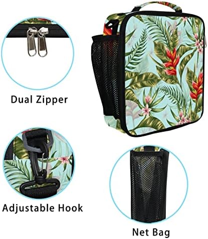 Lunch saco isolada Flores vermelhas tropicais para mulheres meninas mais fria bolsa com alça de ombro, lancheira reutilizável para