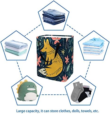 Cartoon Fox Floral Print Lavanderia dobrável cesto de roupa, cestas de lavanderia de 60l de lavanderia de roupas de roupas
