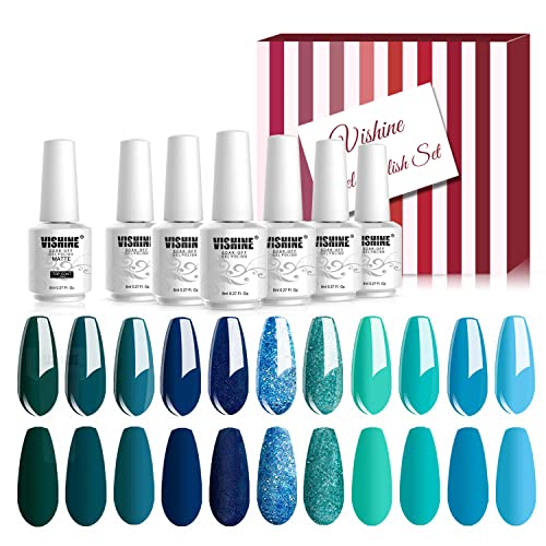 Vishine Gel Polish 11 Cores e 1 Top Catte Mergulhe da UV LED UNIL ART MANICURE DIY SALON GREST KIT Blue Teal Green Color Series 8ml