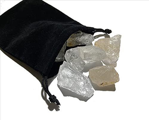 Coleção de cristal de Zentron: Pedras de quartzo clara e áspera natural, inclui bolsa de veludo - peças grandes de 1