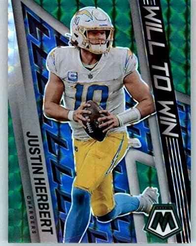 2022 Panini Mosaic Will Will to Win Mosaic Green 6 Justin Herbert Los Angeles Chargers NFL Football Trading Card
