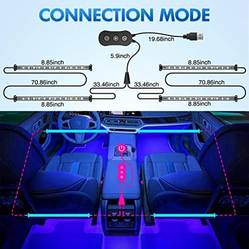 Nilight 4pcs Interior Luzes de carro Interior 48 LEDS RGB LED tiras luzes com controle de aplicativos Música Som Modo ativo sob
