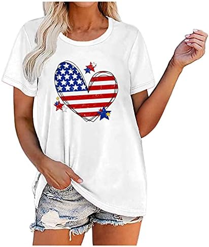 4 de julho Tshirts Shirts for Women Short Sleeve o Neck Tunics Tops American Flag Star
