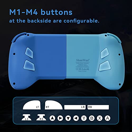 SHANWAN MOBILE Game Controller para Android com 4 Botão de Mapeamento, Gamepad sem fio Bluetooth projetado para PS Remote Play,