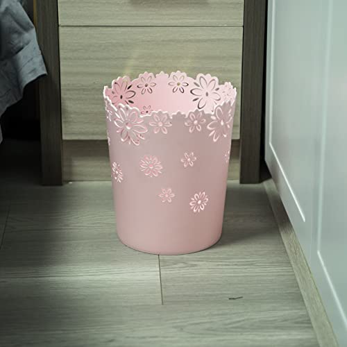 Saddrop lixo fofo pode lixo rosa lata de banheiro rosa lixo lata de flor oca em forma de plástico sem escala cestas