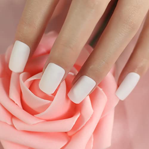 Pure Pure Color Matte Press on False unhas médias quadradas longas sólidas brancas falsas unhas dicas de arte para meninas mulheres diariamente o desgaste dos dedos do escritório