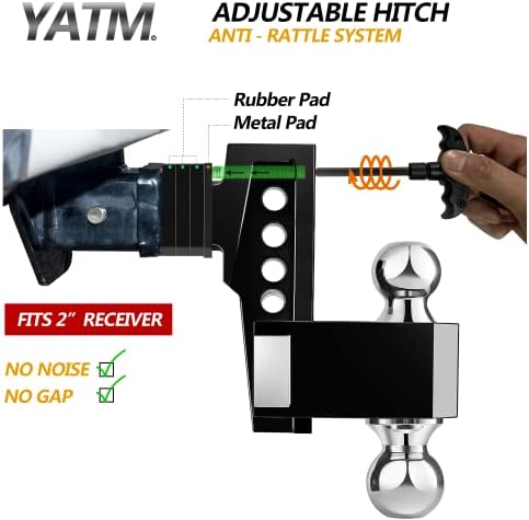 Yatm Aluminum Ajustável Hitches encaixa o receptor de 2 , 6 queda/subida, substitui as bolas de tri -bola de bloqueios