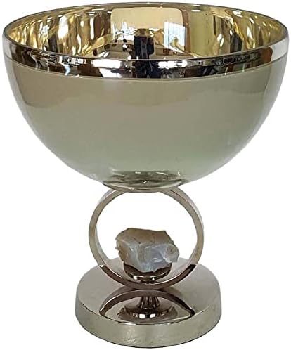 A&B Home Celine Glass Bowl com base de alumínio - 9,5 dia. X 10 h - prata/creme