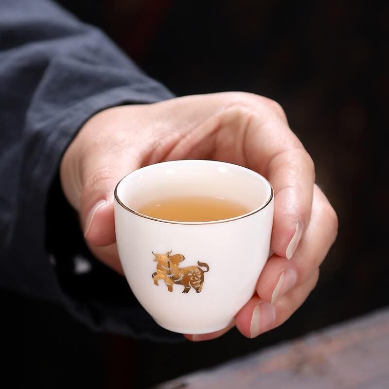 LEMAIL WIG criativo chinês zodíaco de cerâmica kung fu pequeno xícara de chá de chá jade xícara de chá resistente a calor grossa esmalte branco branco chá de porcelana
