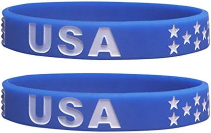 AMOSFUN 2PCS America Nacional de pulseira Sports Sports Silicole Bracelets clássicos Bracelets de bandeira clássica