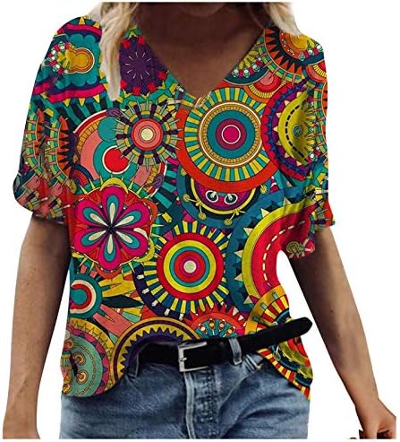Womens Summer Tops Women Women Summer V Neck Tshirt Top Top Trendy Casual Print Blouse Loose Fit Sleeve Plus Tamanho