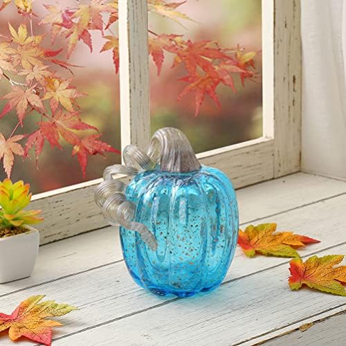 Glitzhome 6.1 Blue Handlown Glaswn Pumpkin Tabel Accent para Fall & Harvest Ação de Graças Decoração de Halloween