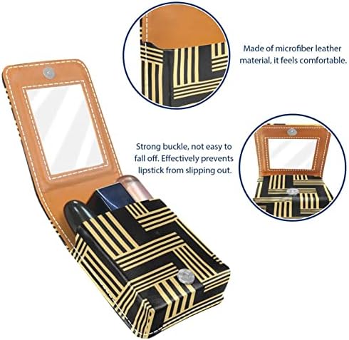 Bolsa de batom de batom de maquiagem de oryuekan com espelho portátil de armazenamento de batom portátil Organizador de armazenamento de brilho labial, linhas geométricas modernas cinza