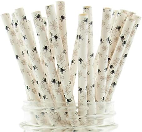 Spider Spider and Dots Party Paper Straws | 50 pacote | Suprimentos e decoração para festas de Halloween | Canudos de papel pretos