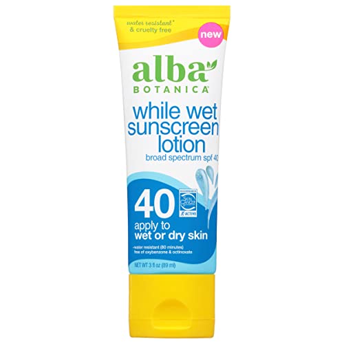Alba Botanica protetor solar para rosto e corpo, enquanto loção de protetor solar úmido, amplo espectro SPF 40, protetor