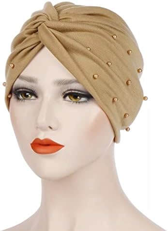 Lenço de cabeça de algodão pdgjg para mulheres boné fêmea fêmea de miçanga de turbante turbante roupas de cabelo acessórios