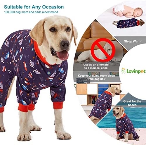 Lovinpet Pullover Pitbull Pijama PJS - Pijama de pulôver leve, PJS de cobertura completa PJS, estampa de naves espaciais, PJS de cães de raça grande/grande