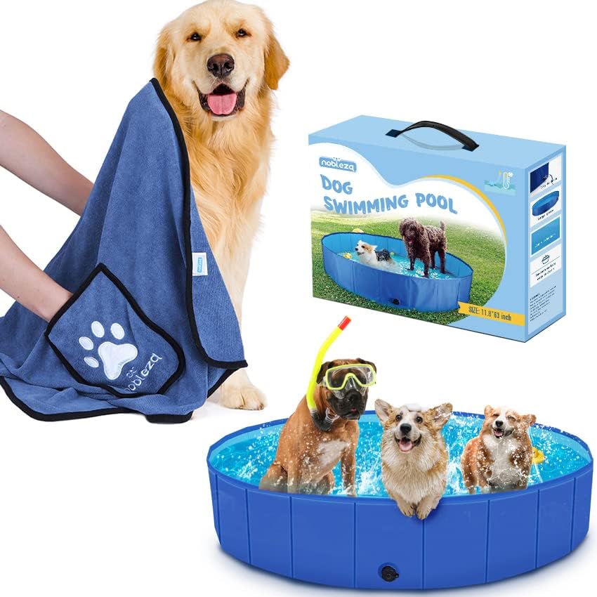 Toalha de cachorro nobleza, toalha de estimação grande super absorvente com bolsos de mão, piscina portátil dobrável de cachorro,