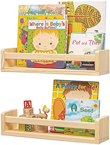 Memórias divertidas Prateleiras de livros de berçário - estante de madeira flutuante de madeira sólida rústica para crianças
