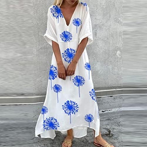 Roupas Fragarn Beach for Women 2023 férias, vestido de praia floral de verão feminino V Dress de manga curta de pescoço