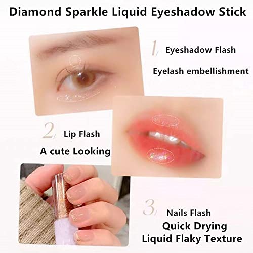 Vá Hoves de Glitter Eyeshadow, glitter líquido sob a sombra dos olhos Bling, Glitter Tyeliner Diamond Sparkle Eye Stick, brilho brilho e brilho brilho glitter para mulheres maquiagem coreana, 01# rosa roxo