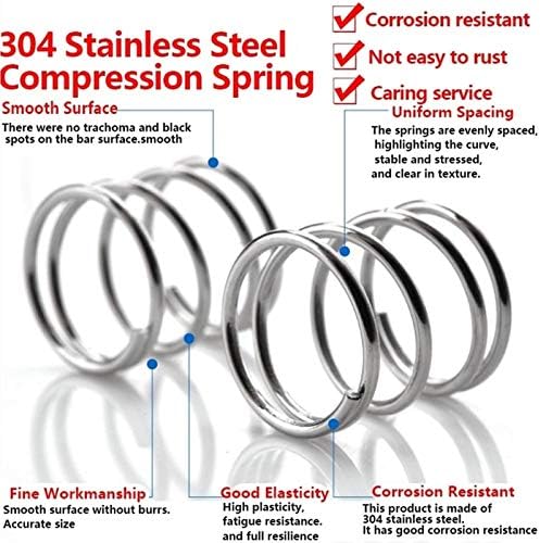 ZhengGuifang Solid Aço inoxidável compressão mola 304 Spring Retorno Fio de mola Diâmetro de 1,0 mm Diâmetro 12mm)