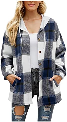 PRDECEXLU LEAR CASCOLETA DE ORLO DE FALA PARA MULHERES MUNDAS LANÇA LONGA TUNIC GINGHAM DAPATO DA JAPETA COMPLOT TWEED Capuz