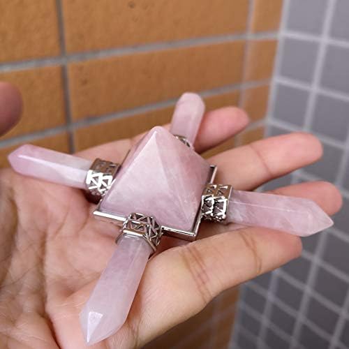 Gerador de energia de quartzo rosa Loveliome, 4 pontos Chakra Crystal Stone