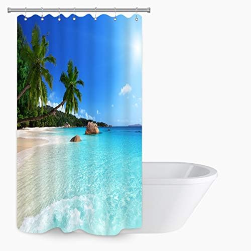 ZXMBF Curta de chuveiro de praia do oceano azul -céu do céu marinho tropical Trees Trees Seaside Banho Curta