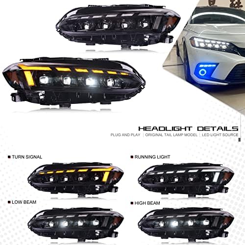 Tempo de inginuidade LED 4 Projetores Faróis para Honda Civic 11º Gen 2022 2023 2024 Fe2 Sedan Hatchback Coupe Tipo-R