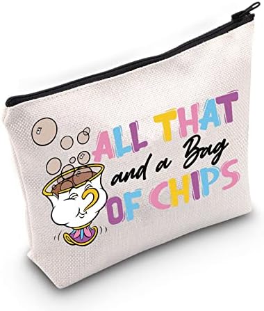 BWWKTOP Sra. Potts e Chip MakeUp Bag Beast Beast Inspirou Greeds tudo isso e um saco de batatas fritas com zíper de zíper