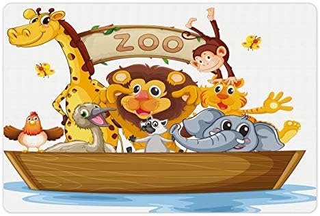 Lunarable Cartoon Pet tapete Para comida e água, ilustração barco cheio de animais de estilo Zoo tem tema de girafa