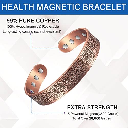 Pulseira de cobre Magvivace para homens para artrite e pulseira de terapia magnética articular com 3500 ímãs eficazes de gauss, presente