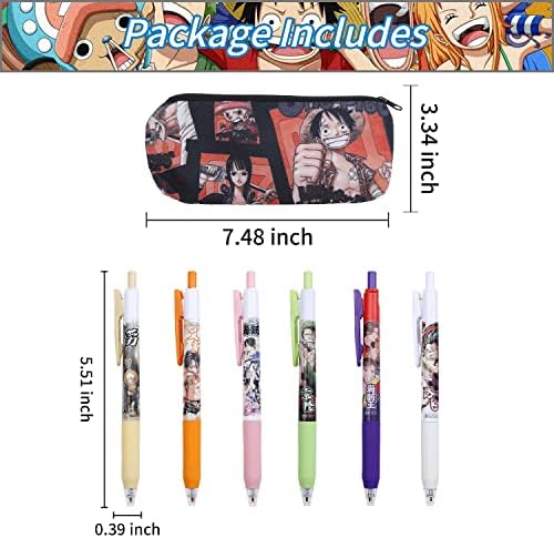 G-AHORA 6PCS Uma caneta de anime com caneta retrátil Pen de tinta de gel Luffy Zoro Trafalgar Nami Sanji Robin Canetas