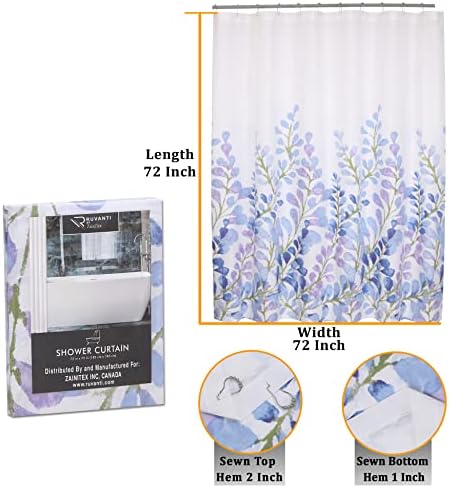 Cortinas de chuveiro Ruvanti 72x72 polegadas Mistura de algodão, cortina de chuveiro de banheiro azul e roxo floral. O conjunto
