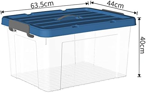 Cetomo 90L*6 Caixa de armazenamento de plástico, caixa de matagal, recipiente organizador transparente com tampa azul durável e