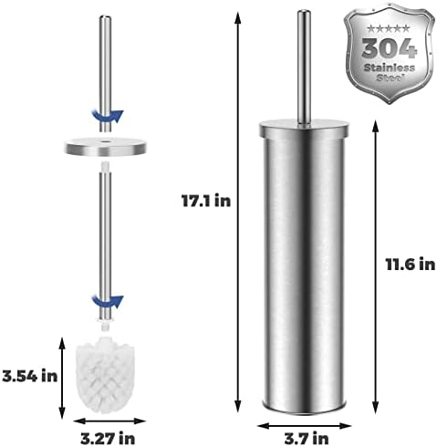 Escova de vaso sanitário de aço inoxidável de holaloha, escova de vaso sanitário lavadora com tampa de limpeza profunda lavagem de vaso sanitário cerda rígida para banheiro