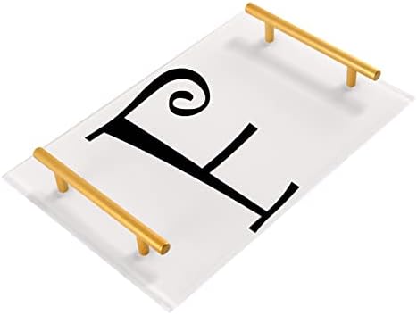 Bandeja de banheiro de acrílico de Dallonan, letras engraçadas retangulares F bandejas decorativas com alças douradas para comida de cozinha Organizador de escritório de cômodas de cômodas
