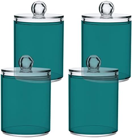 Jumbear 2 pacote Teal verde Cor de cor sólida QTIP Dispensador com tampa 14 oz Oz de boticário de plástico transparente Conjunto de frasco para a vaidade do banheiro Recipientes de armazenamento