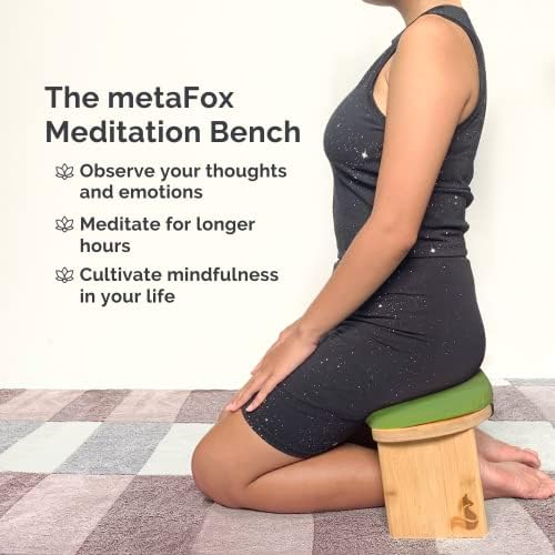 Banco de meditação Metafox | Federo dobrável de bambu com almofada e bolsa de transporte | Para sua prática de atenção plena